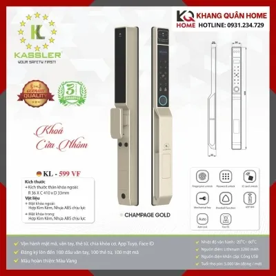 Khóa Điện Tử Cửa Nhôm Kassler KL-599 VF Màu Champage Gold