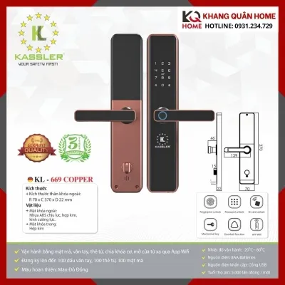 Khóa Điện Tử Hiện Đại Kassler KL-669 COPPER