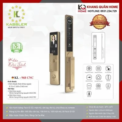 Khóa Điện Tử Hiện Đại Kassler KL-968 CNC Màu Gold