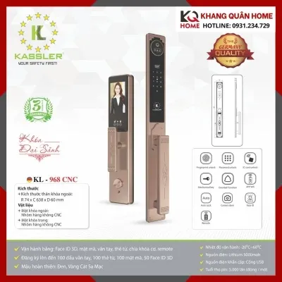 Khóa Điện Tử Hiện Đại Kassler KL-968 CNC Màu Coffee