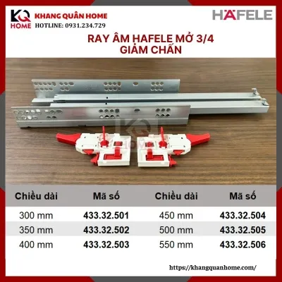 Ray Âm EPC EVO Hafele giảm chấn mở 3/4 500mm 433.32.505