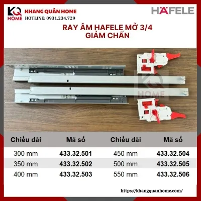 Ray Âm EPC EVO Hafele giảm chấn mở 3/4 350mm 433.32.502