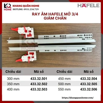 Ray Âm EPC EVO Hafele giảm chấn mở 3/4 550mm 433.32.506