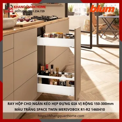 RAY HỘP CHO NGĂN KÉO HẸP ĐỰNG GIA VỊ RỘNG 150-300mm MÀU TRẮNG SPACE TWIN MERIVOBOX R1-R2 1460410