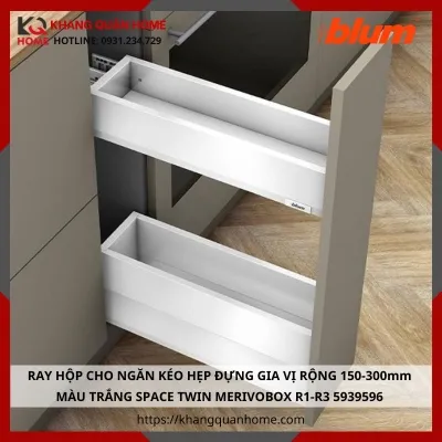 RAY HỘP CHO NGĂN KÉO HẸP ĐỰNG GIA VỊ RỘNG 150-300mm MÀU TRẮNG SPACE TWIN MERIVOBOX R1-R3 5939596