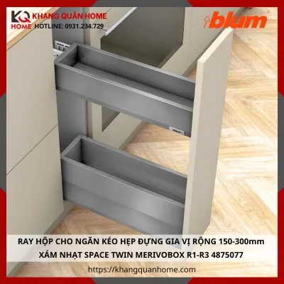 RAY HỘP CHO NGĂN KÉO HẸP ĐỰNG GIA VỊ RỘNG 150-300mm XÁM NHẠT SPACE TWIN MERIVOBOX R1-R3 4875077