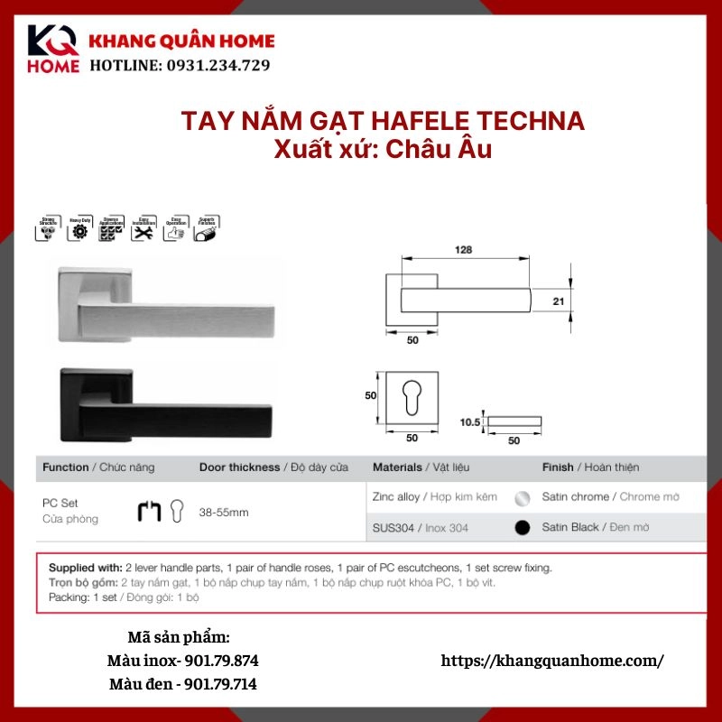 KÍCH THƯỚC KHÓA CỬA HAFELE TECHNA 901.79.874