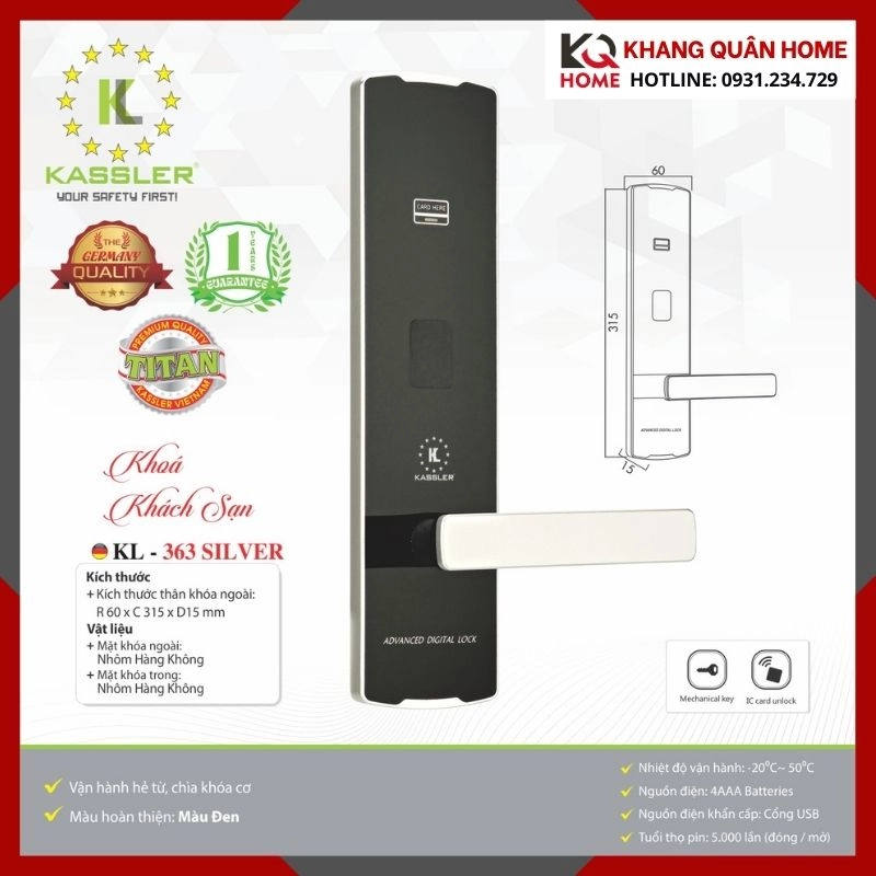 Khóa Điện Tử Khách Sạn Kassler KL - 363 SILVER