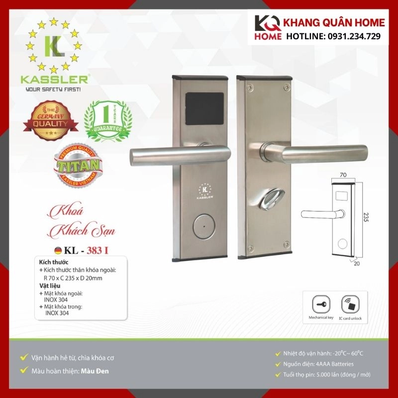 Khóa Điện Tử Khách Sạn Kassler KL - 383 I