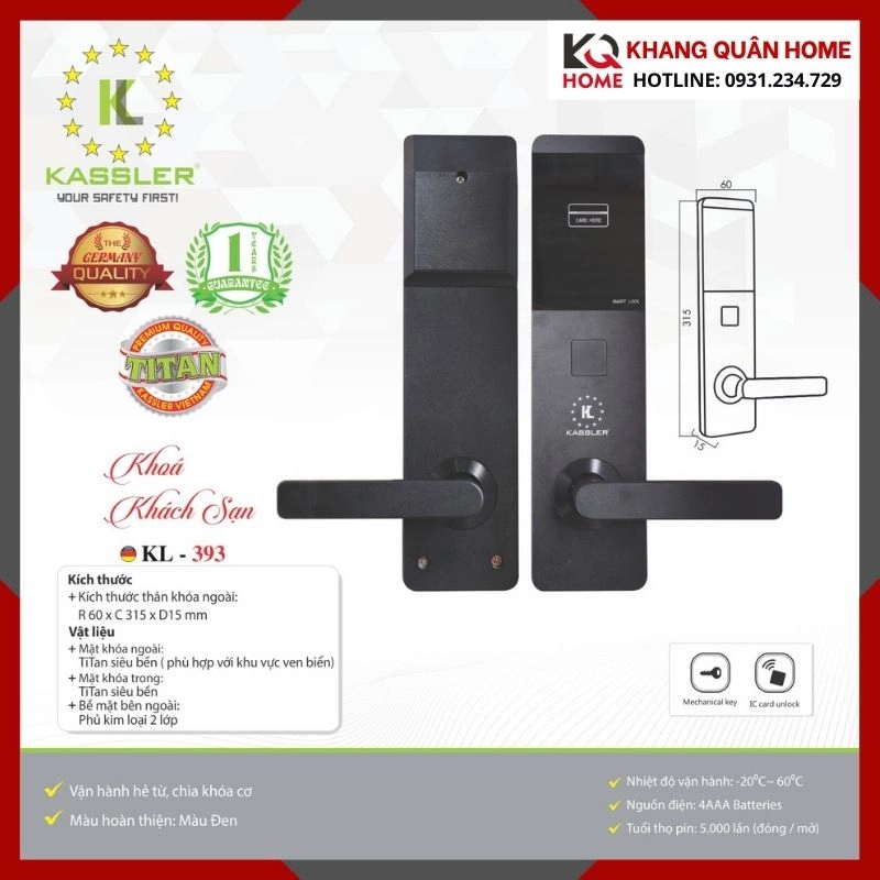 Khóa Điện Tử Khách Sạn  Kassler KL - 393 