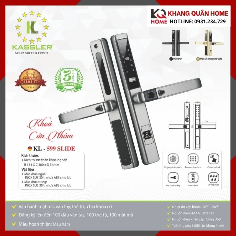 Khóa Điện Tử Cửa Nhôm Kassler KL-599 SLIDE