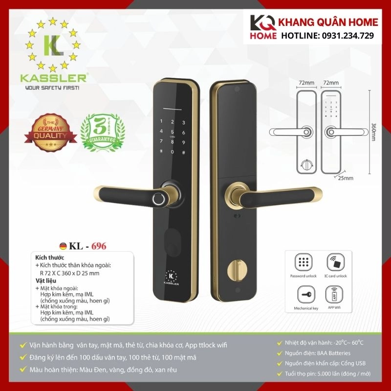 Khóa Điện Tử Hiện Đại Kassler KL-696