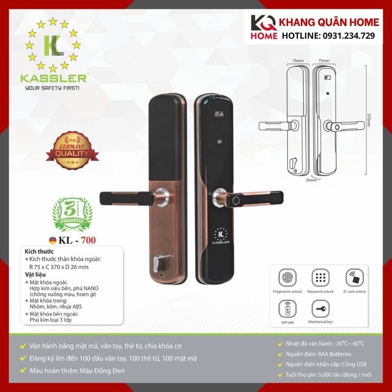 Khóa Điện Tử Hiện Đại Kassler KL-700