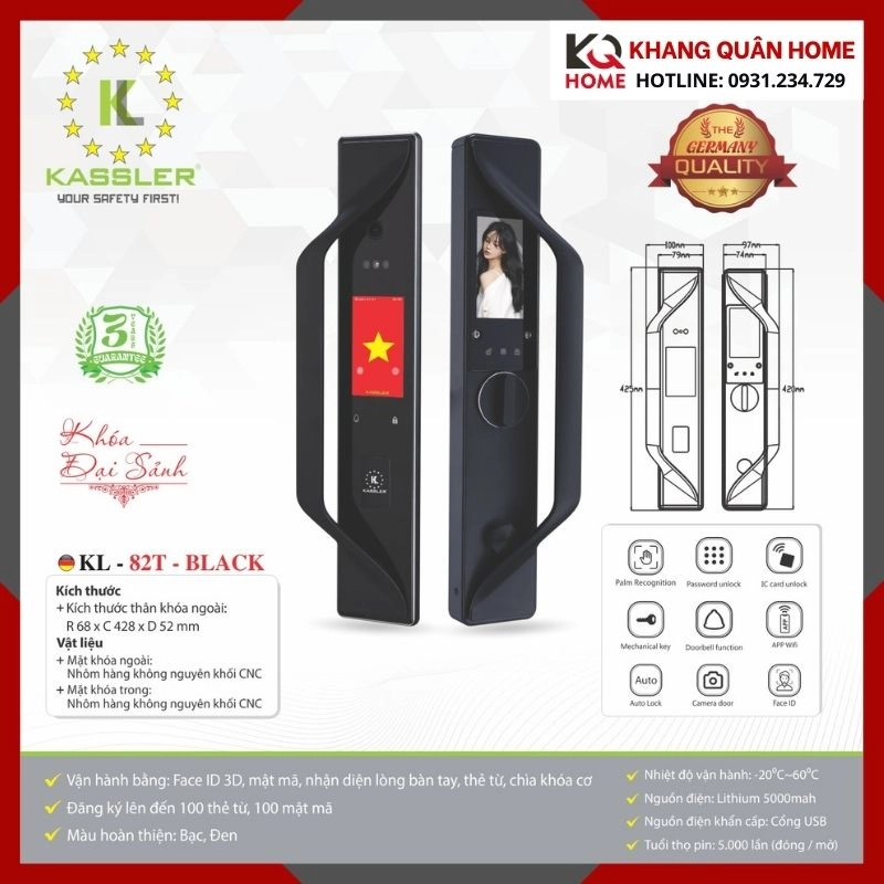Khóa Điện Tử Hiện Đại Kassler KL-82T-BLACK
