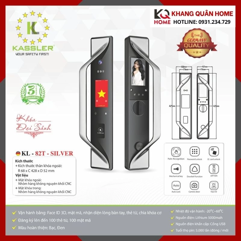 Khóa Điện Tử Hiện Đại Kassler KL-82T-SILVER