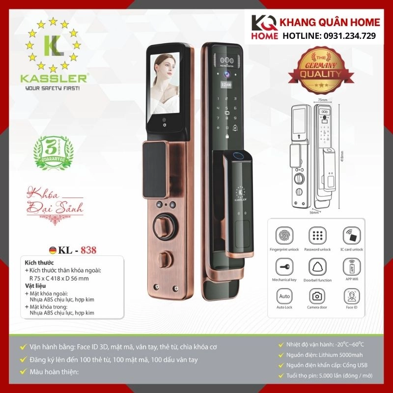 Khóa Điện Tử Hiện Đại Kassler KL-838