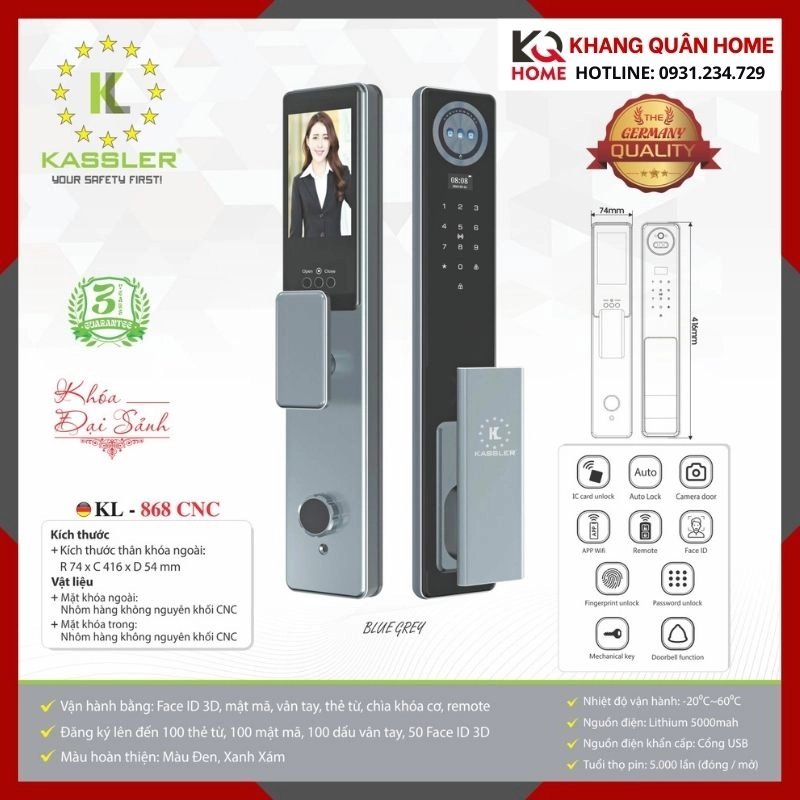 Khóa Điện Tử Hiện Đại Kassler KL-868 CNC 