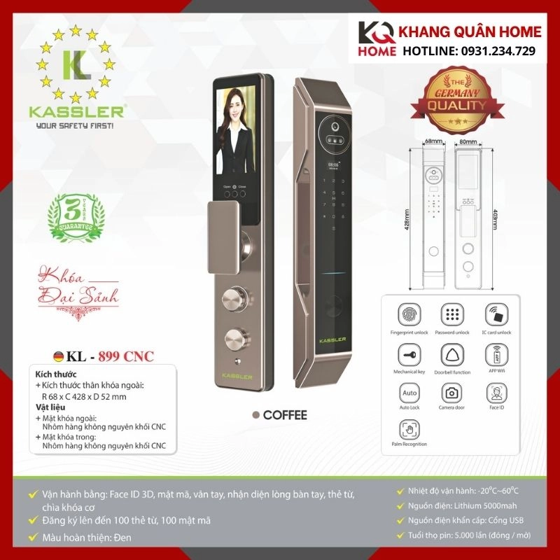 Khóa Điện Tử Hiện Đại Kassler KL-899 CNC