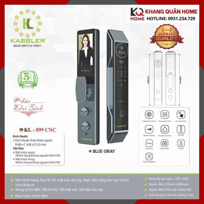 Khóa Điện Tử Hiện Đại Kassler KL-899 CNC 