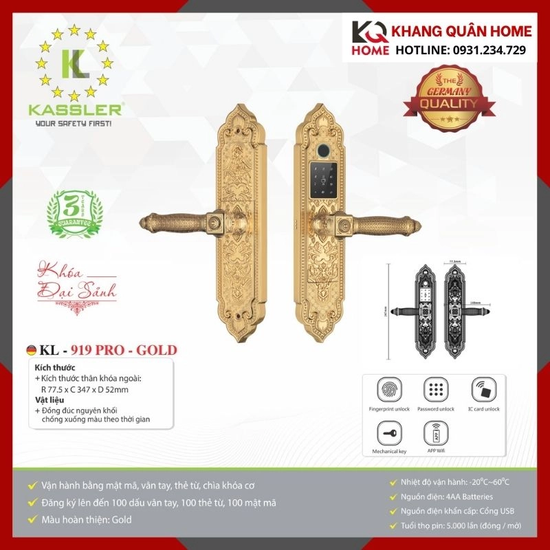Khóa Điện Tử Cổ Điển Kassler KL-919 PRO-GOLD
