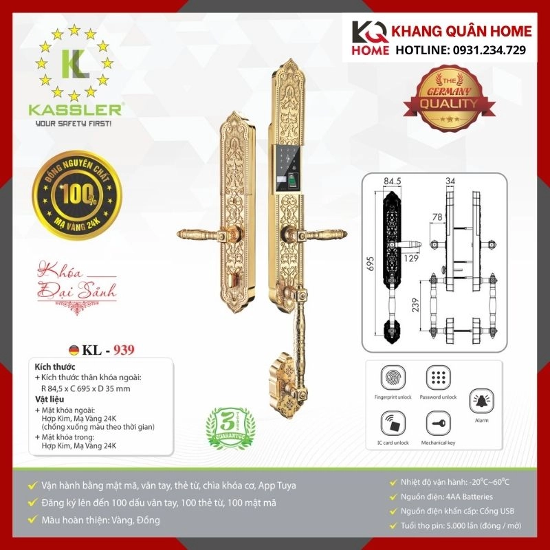 Khóa Điện Tử Cổ Điển Kassler KL-939