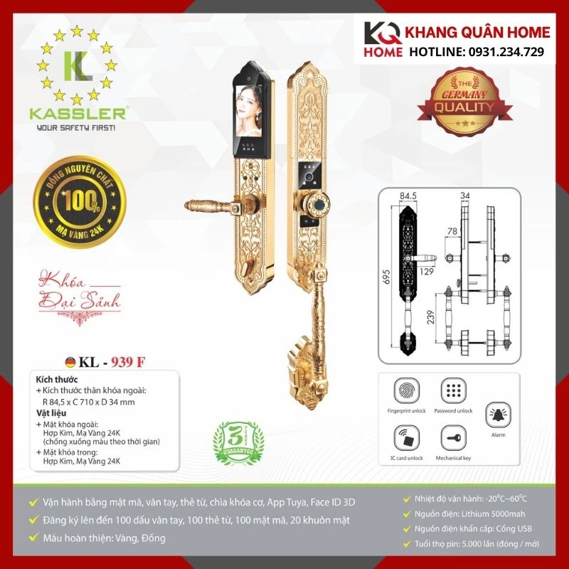 Khóa Điện Tử Cổ Điển Kassler KL-939 F