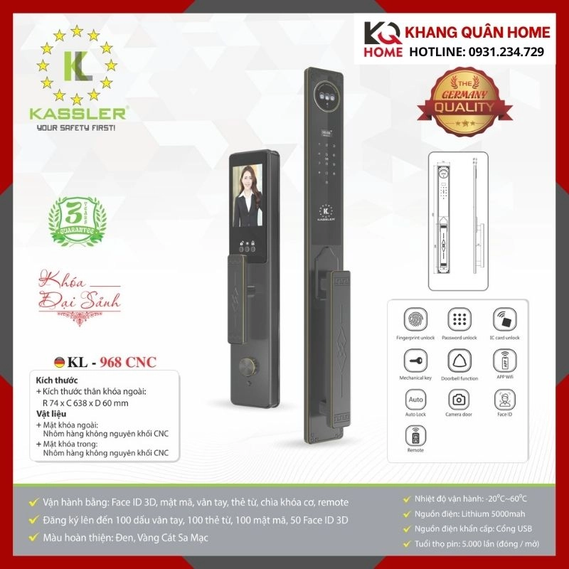 Khóa Điện Tử Hiện Đại Kassler KL-968 CNC