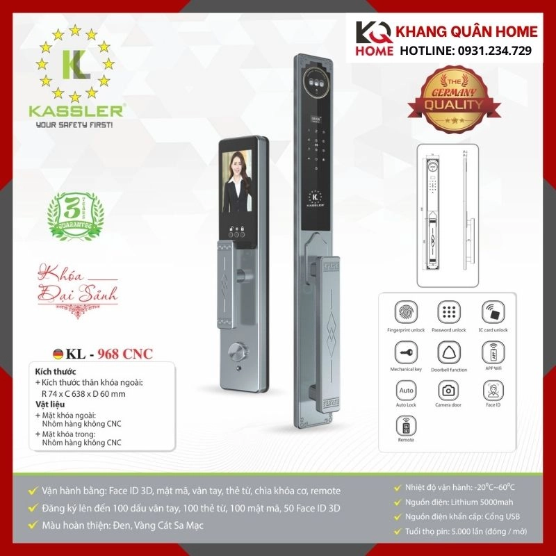 Khóa Điện Tử Hiện Đại Kassler KL-968 CNC