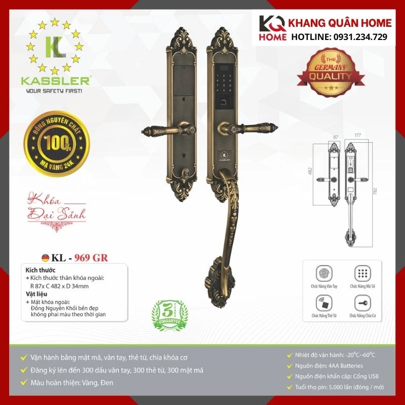 Khóa Điện Tử Cổ Điển Kassler KL-969 GR