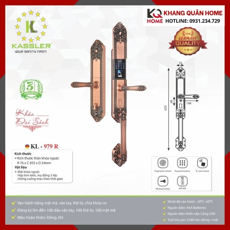 Khóa Điện Tử Cổ Điển Kassler KL-979 R