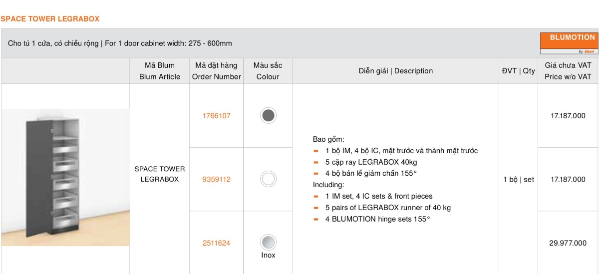 tủ đồ khô blum