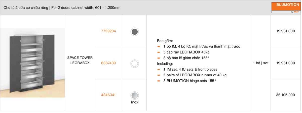 tủ đồ khô blum