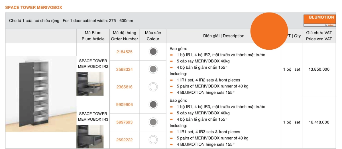 tủ đồ khô blum