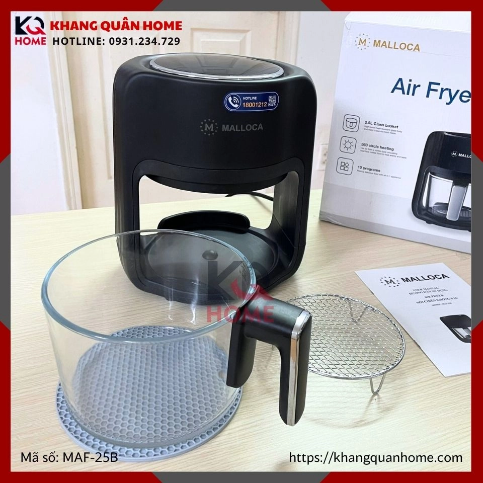 NỒI CHIÊN KHÔNG DẦU THỦY TINH MALLOCA MAF-25B 