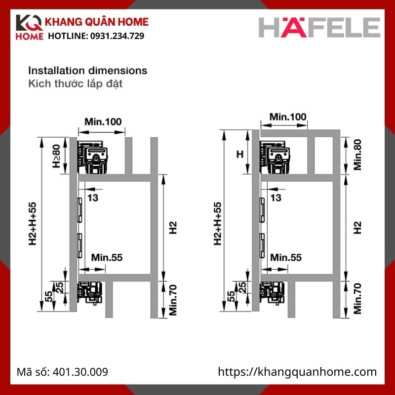 THÔNG SỐ LẮP ĐẶT CỬA TRƯƠT SLIDO FOLD 20 VF HAFELE 401.30.009: