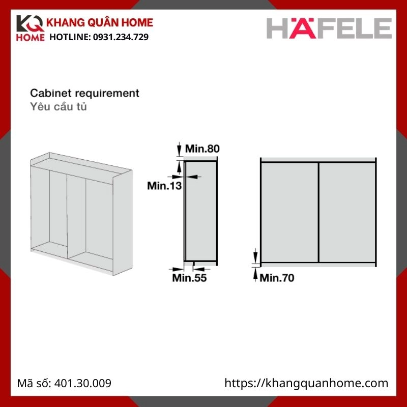 THÔNG SỐ LẮP ĐẶT CỬA TRƯƠT SLIDO FOLD 20 VF HAFELE 401.30.009: