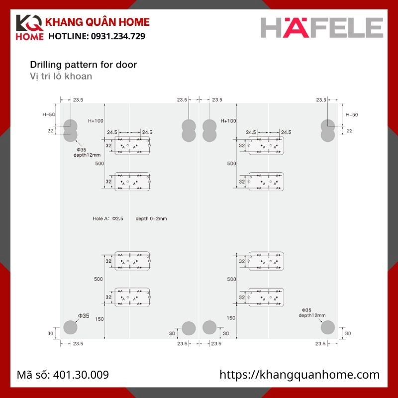 THÔNG SỐ LẮP ĐẶT CỬA TRƯƠT SLIDO FOLD 20 VF HAFELE 401.30.009: