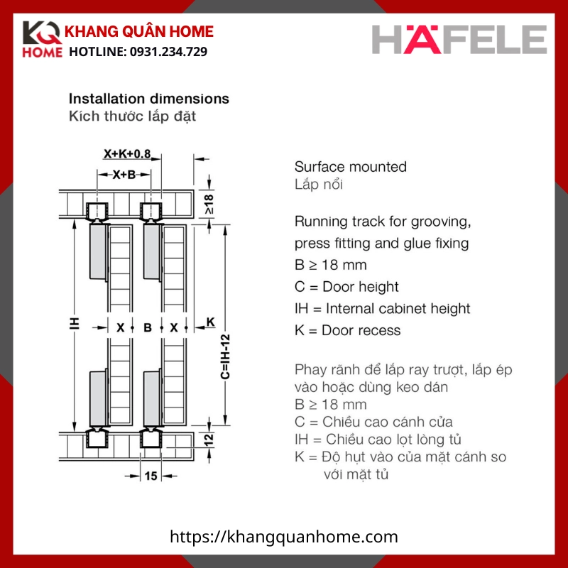 Phụ Kiện Cửa Trượt Thẳng Slido F-Line18 50A Hafele 401.30.016