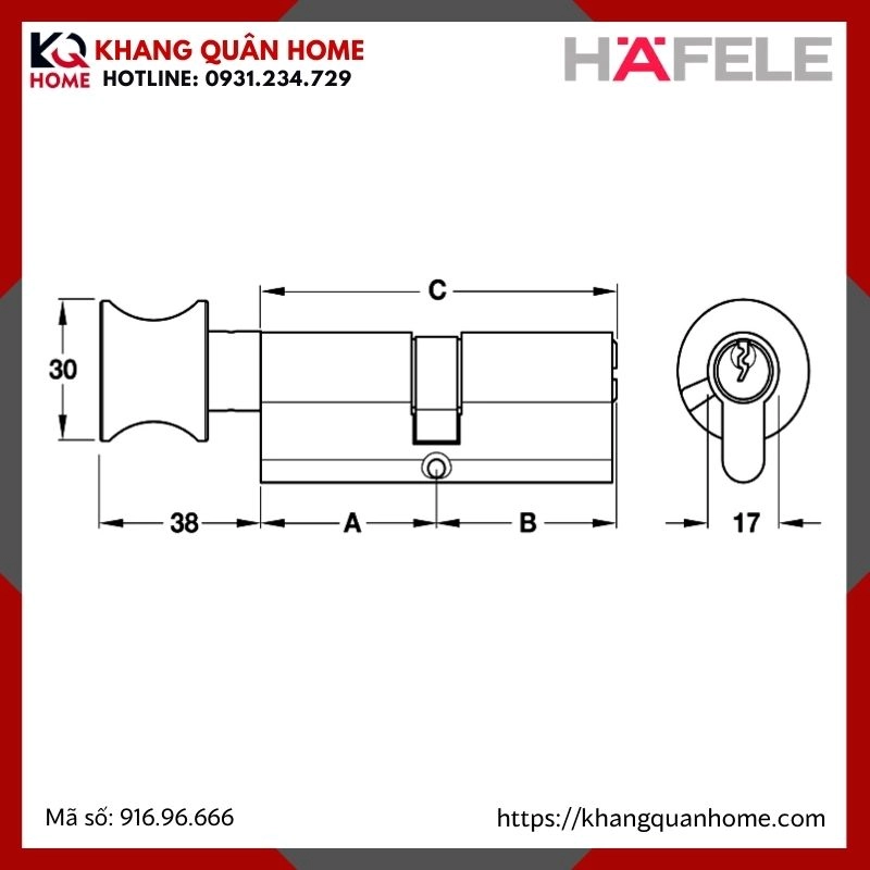 RUỘT KHÓA ĐẦU VẶN ĐẦU CHÌA HAFELE 916.96.666