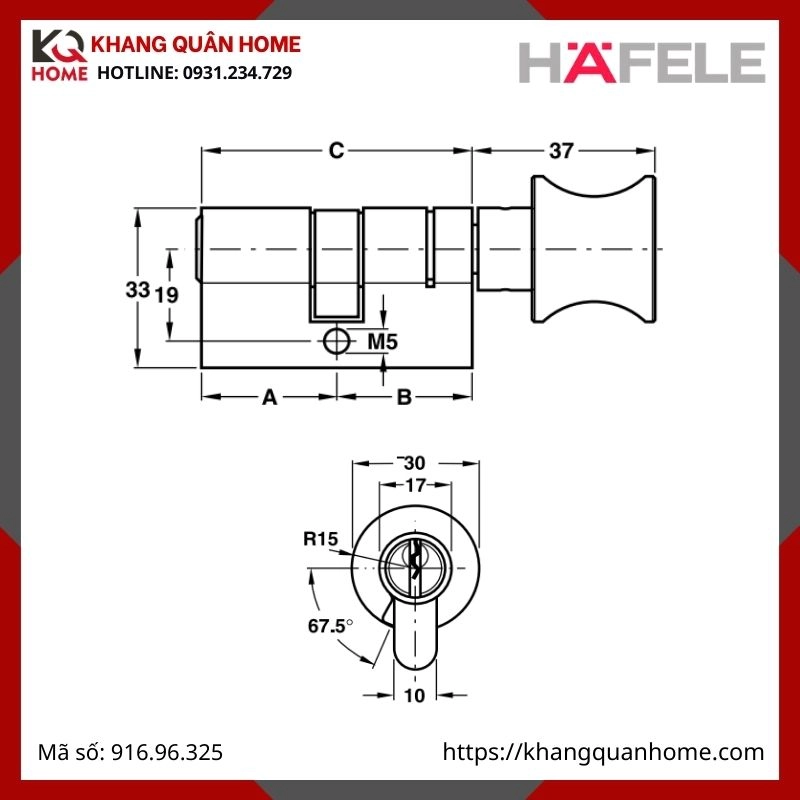 RUỘT KHÓA MÀU ĐỒNG RÊU CHO CỬA PHÒNG 71MM HAFELE 916.96.325 (1)