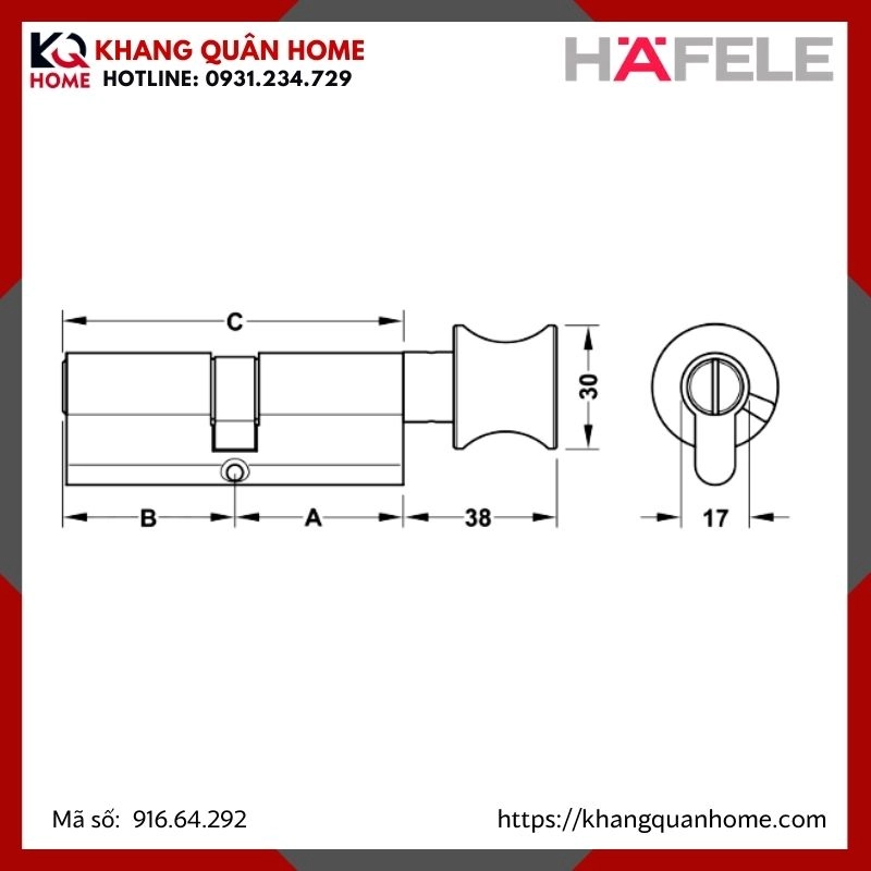 RUỘT KHÓA WC HAFELE MÀU ĐEN 66MM 916.64.292