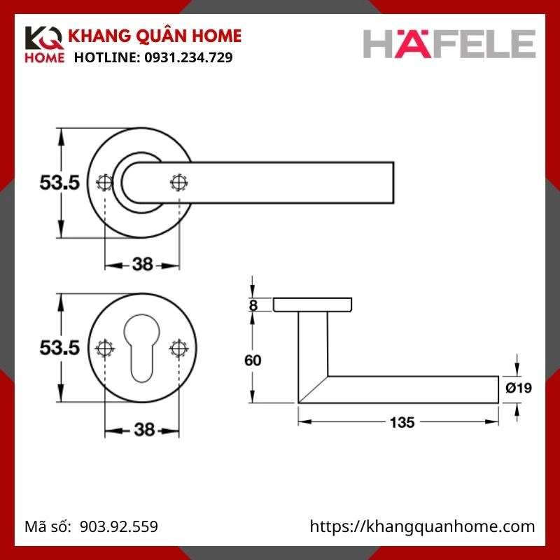 TAY NẮM GẠT CỬA PHÒNG HAFELE MÀU ĐEN 903.92.559