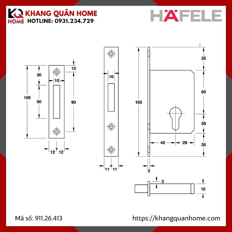 Thân Khóa Cho Cửa Trượt Hafele 911.26.413