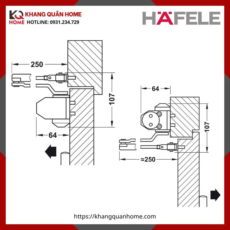 Tay Co Thủy Lực - thiết bị đóng cửa tự động 60kg Hafele 931.84.643