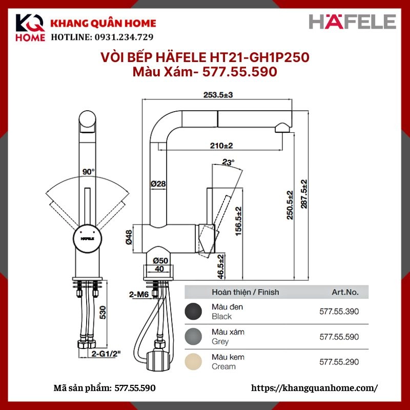 Vòi rửa chén Hafele màu xám HT21-GH1P254 577.55.590