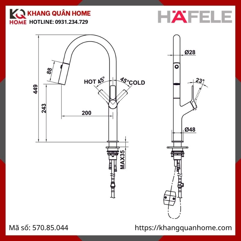 Vòi Rửa Hafele Màu Đen HT25-SH1F220 570.85.044