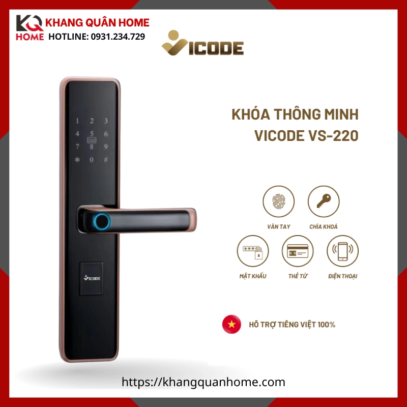 Khóa Điện Tử Vicode VS-220 Đỏ Đồng