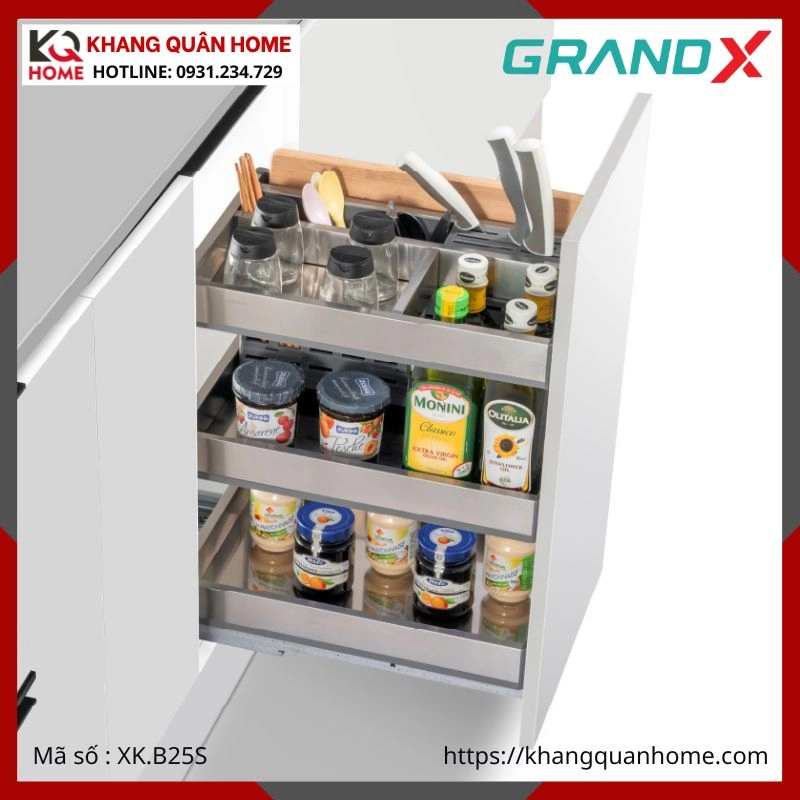 GIÁ GIA VỊ DAO THỚT GRANDX INOX HỘP 300MM XK.B25S