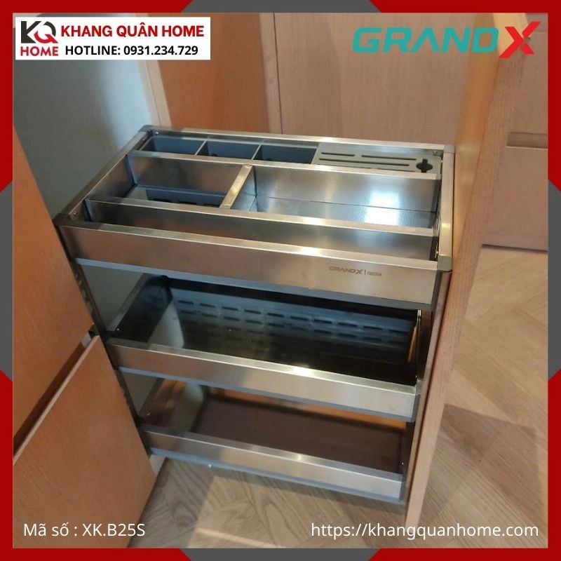 GIÁ GIA VỊ DAO THỚT GRANDX INOX HỘP 300MM XK.B25S