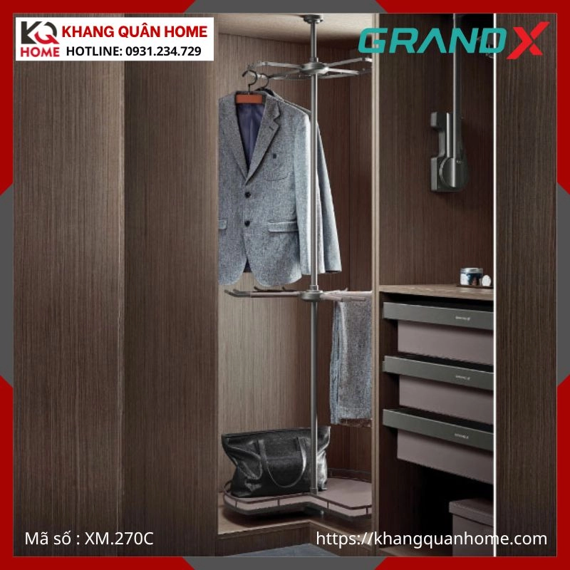 KỆ XOAY GÓC TỦ QUẦN ÁO GRANDX 270° 3 TẦNG XM.270C